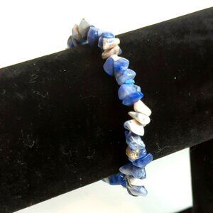 Natural Blue & White Sodalite Gemstone Chip Stretch Bracelet Chakra Style
